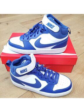 Nike Size 7 Y Court Borough Mid 2 Blue White Shoes Sneaker School Boy CD7782-130